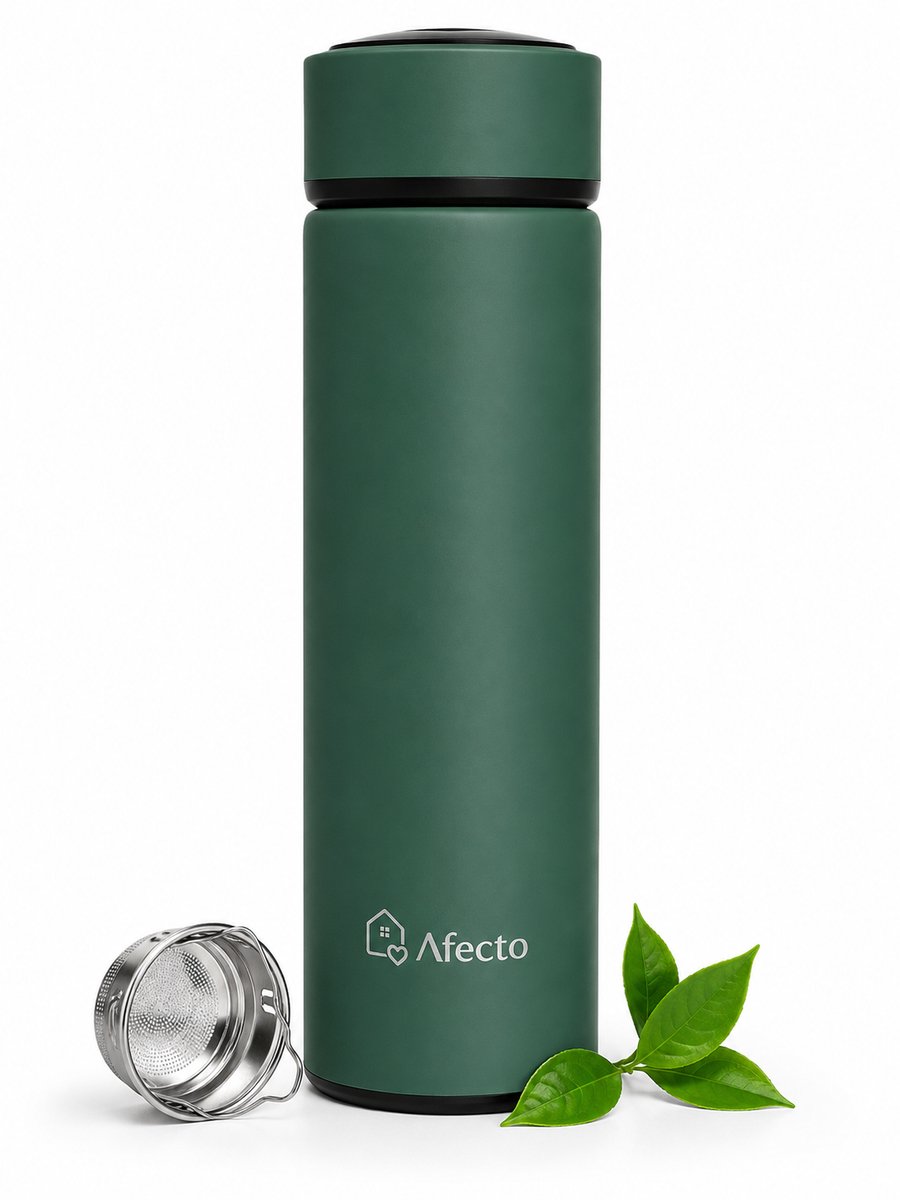 Afecto Dubbelwandige donker groen geïsoleerde drinkfles | inhoud 500 ml | Dubbelwandige Thermosfles - Thermosbeker - Isoleerfles - Thermoskan - Travel Mug - bidon drinkfles - Koffiebeker - Drinkflessen - RVS - Metaal