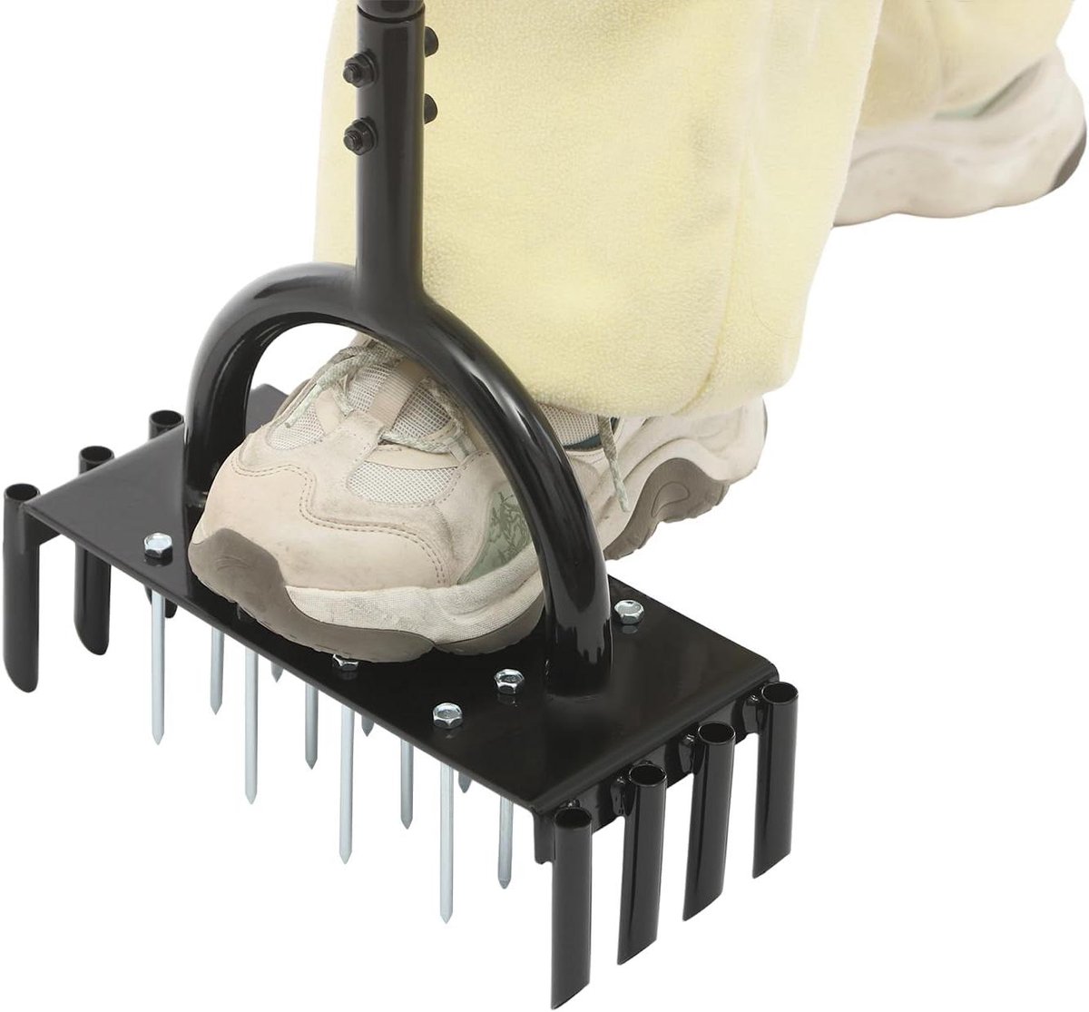 Gazonbeluchter - Handmatige beluchter Grondverluchter - Gazononderhoud - 2-in-1 functie - 98 cm - Zwart Geel
