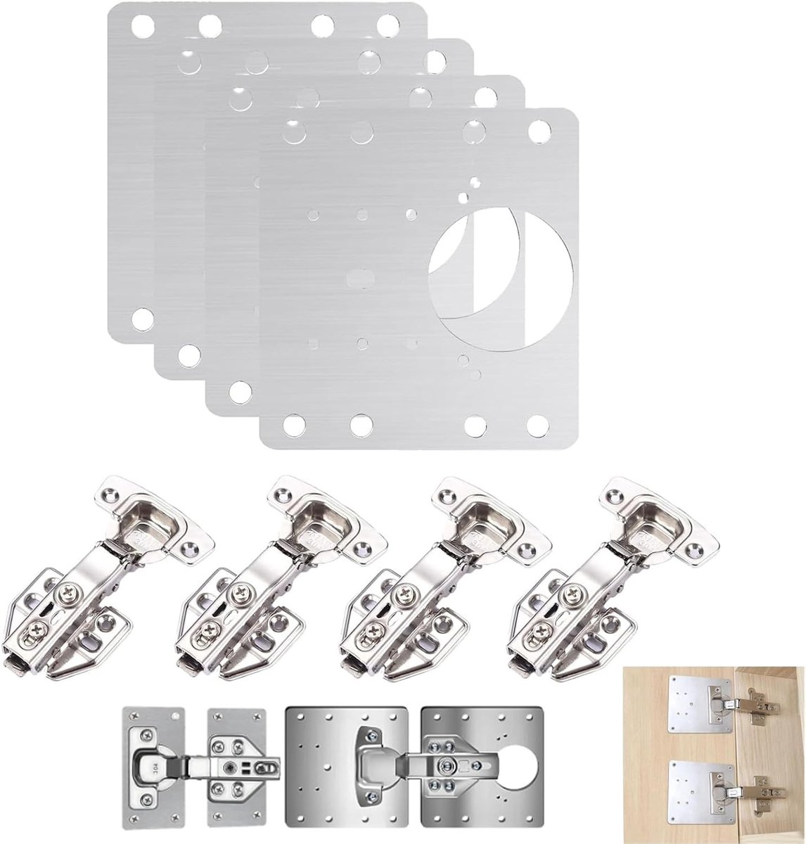 Hinge Repair Kit voor Meubels - 4 Stuks Hinge Reparatie Set voor Kastdeuren, Kledingkasten en Meubelonderdelen