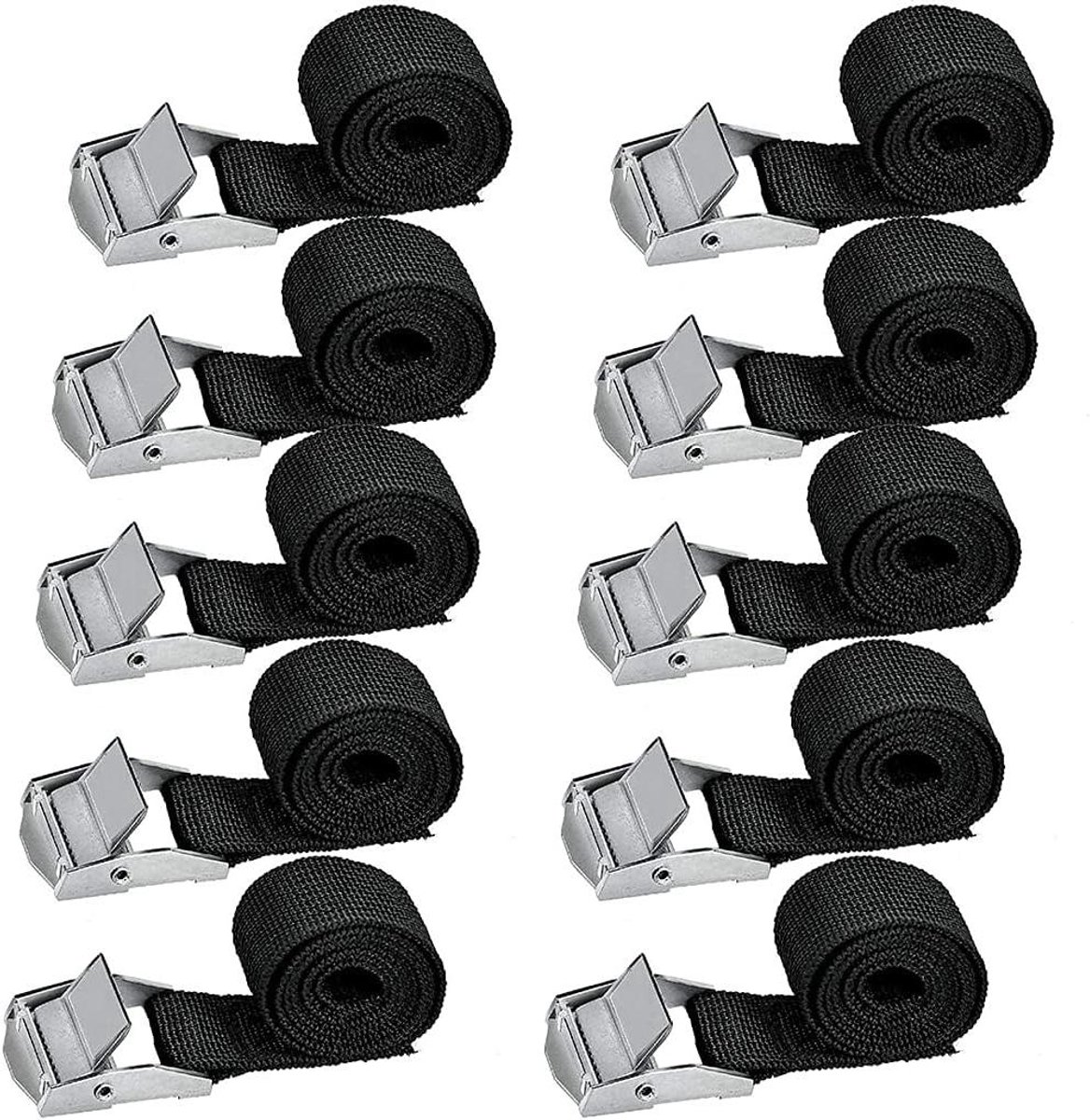 Spanbanden Set - Bevestigingsriemen - Bagage Vervoeren - Stabiele Zinklegering - 10 Stuks 65cm - Zwart