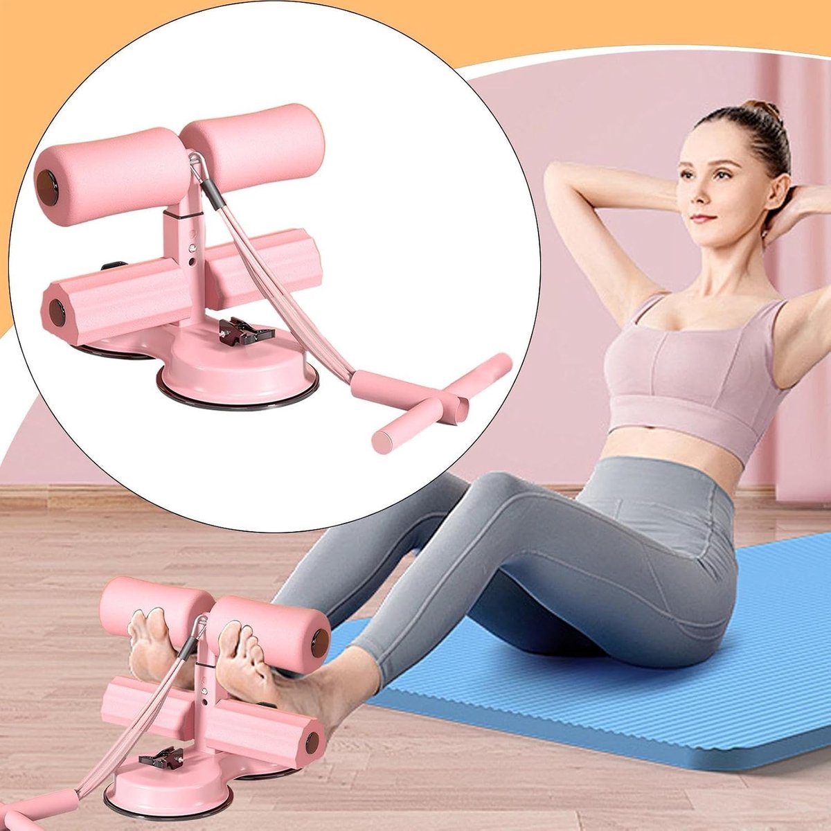 Sit-up Trainer - Buiktrainer Hulpmiddel - Core Training - Krachtige Zuignap - ca. 27 x 255 x 205 cm - Roze