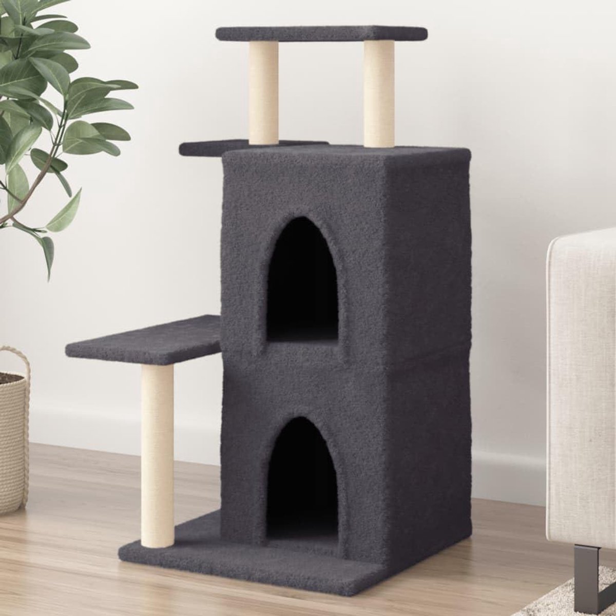 Kattenboom - Kattenhuis - Spelen en rusten - Meerdere niveaus - 97 cm - Donkergrijs