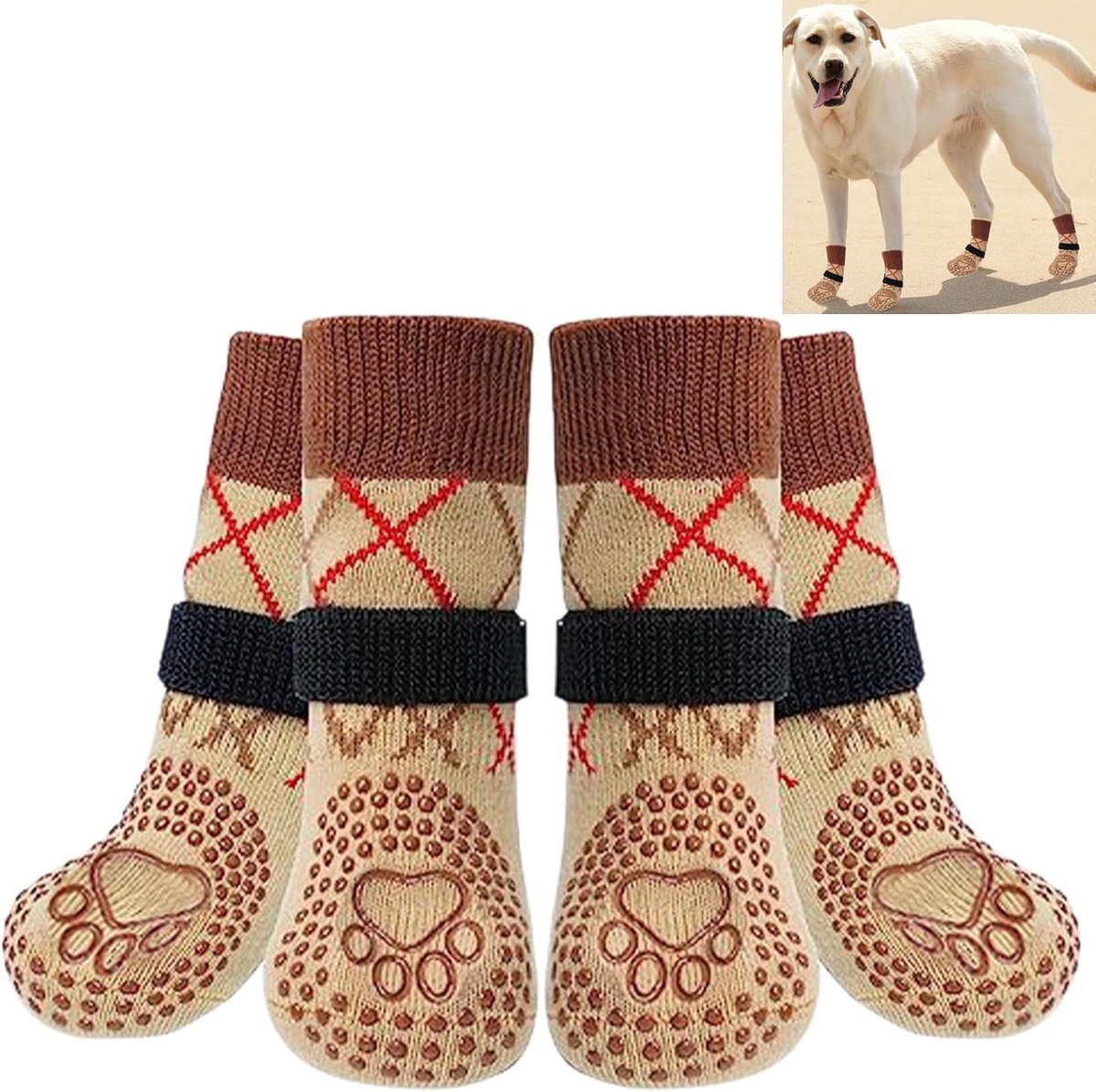 Antislip Hondensokken voor Binnen - 4 Stuks Beige voor Kleine en Middelgrote Honden, Comfort en Bescherming