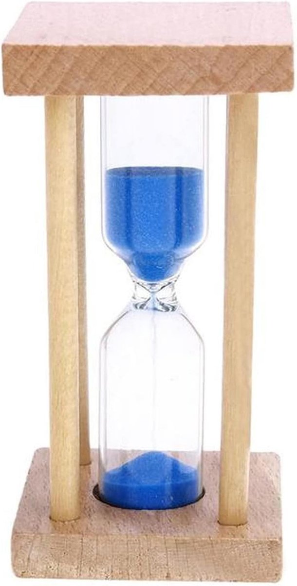Zandloper Houten Frame - Zandklok Timer - Tandenpoetsen Tijd - Stevig Borosilicaatglas - 5 Minuten - Blauw