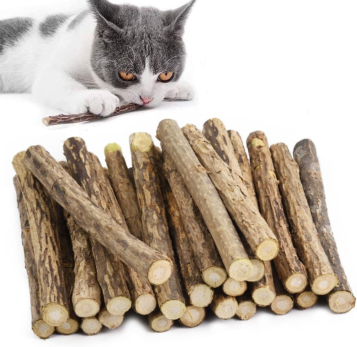 Natuurlijke Kattenkruid Sticks voor Gezonde Tandverzorging, Matatabi en Silvervine Kauwspeeltjes voor Huiskatten, 30 Stuks