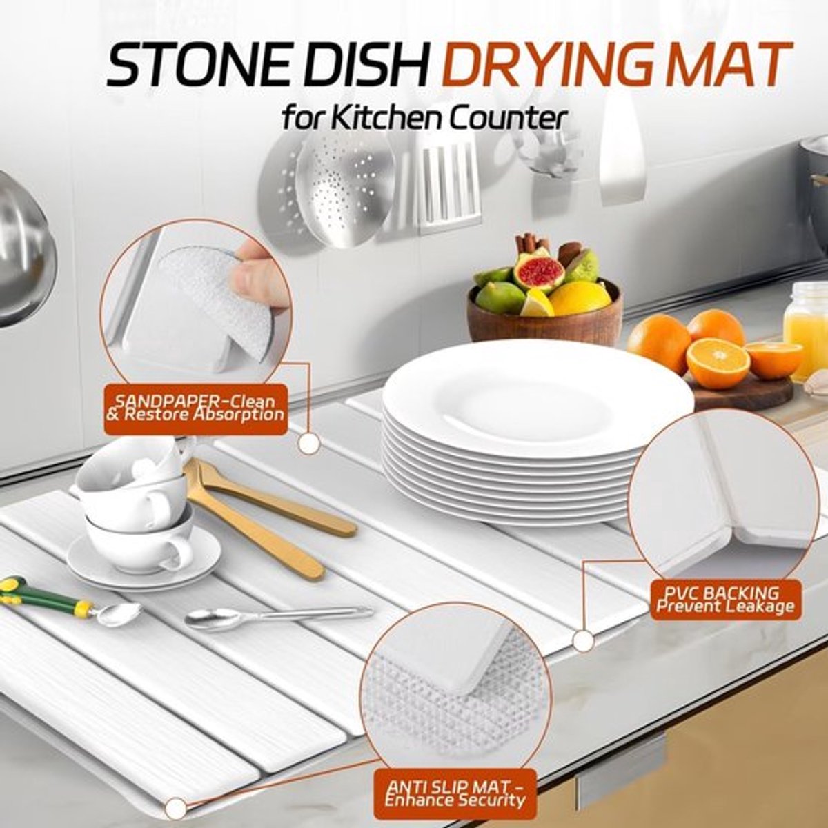 Antislipmat Diatomeeënaarde - Inklapbaar - Keuken - Badkamer - Douche - Snel drogend - Droogmat
