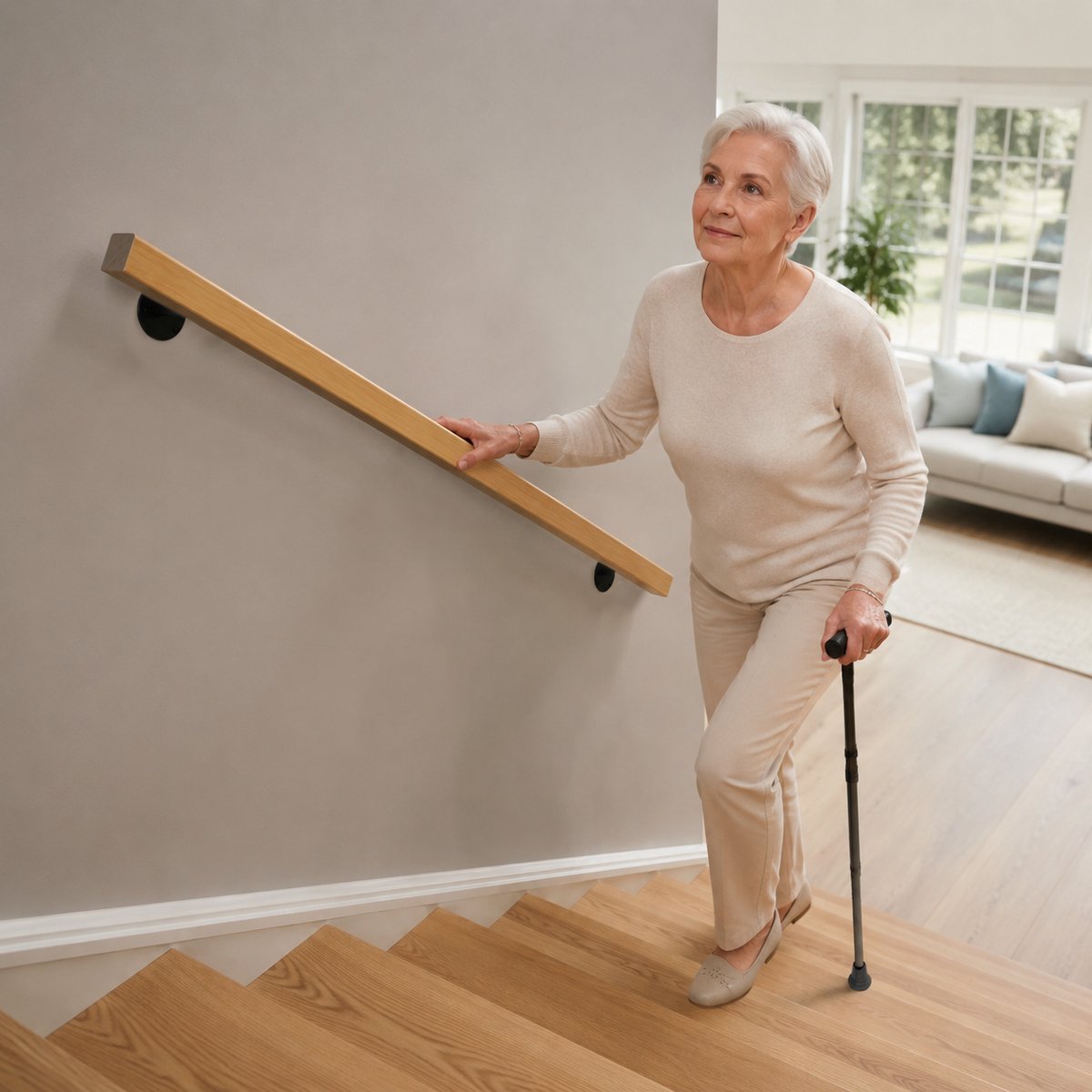 Froadp 160cm Massief Beukenhouten Trapleuning Voor Binnen, Vlakprofiel, Trapkleur, Voor Gang, Kelder, Zolder En Woonhuis