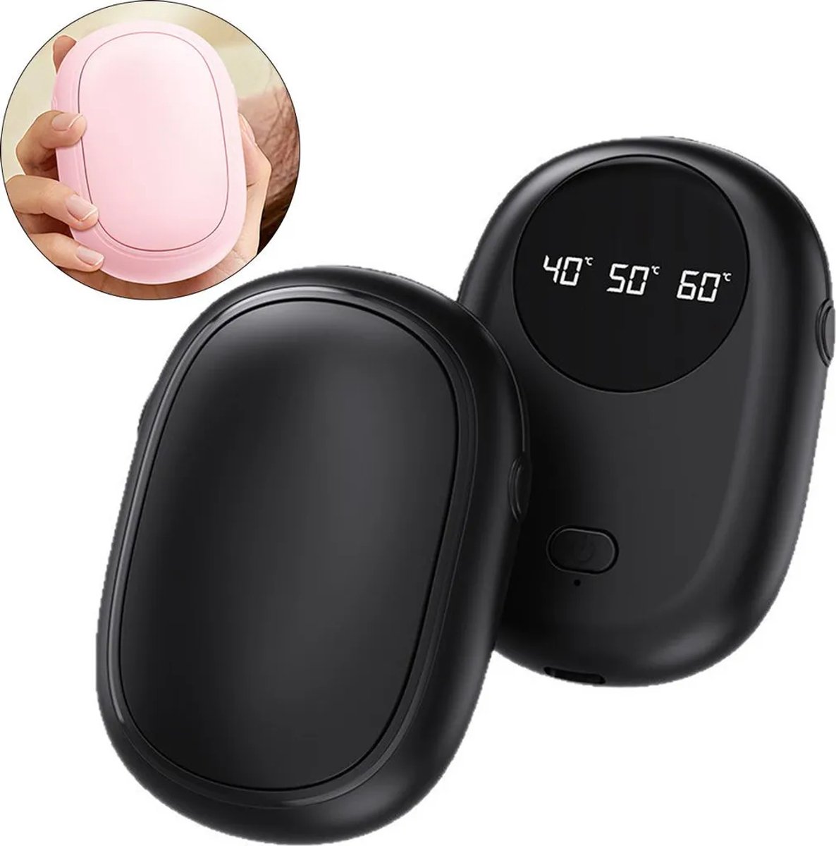Twee handwarmers, 1200mAh oplaadbaar, draagbare handwarmer Geschikt voor in de zak, 3 temperatuurinstellingen, inclusief powerbankfunctie, een must-have Geschikt voor koud weer.