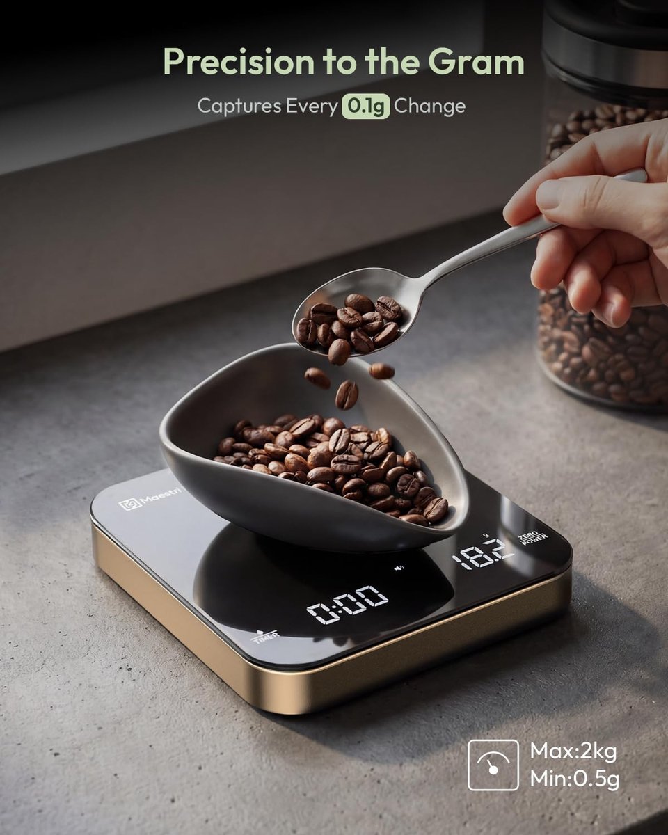Microweegschaal - Zwart & Goud - 10,5 x 10,5 x 2 cm - Borosilicaatglas Koffieweegschaal met Timer - Voor Espresso en Opgietkoffie