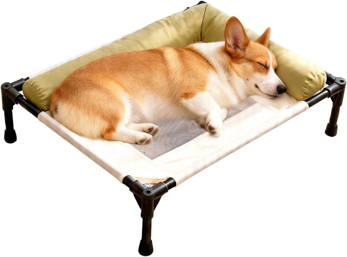 Honden Kampeerbed - Verhoogd Huisdierbed - Buiten Ontspannen - Geventileerd Gaas - 67 x 17 x 17 cm - Groen