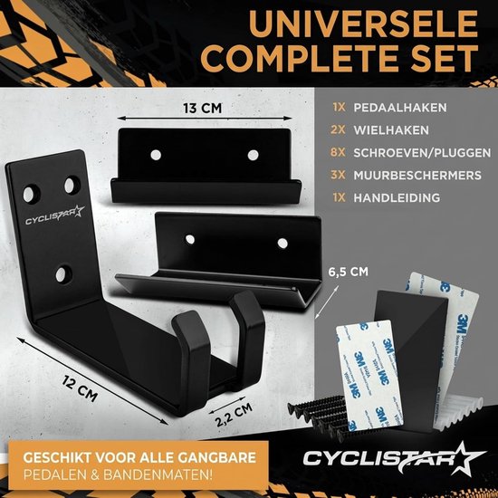 CYCLISTAR Fietswandhouder tot 40 kg, robuuste fietshouder voor MTB, racefiets, e-bike, fietshouder, wandpedaalophanging + 2 x steunhoek van Merkloos — afbeelding 2