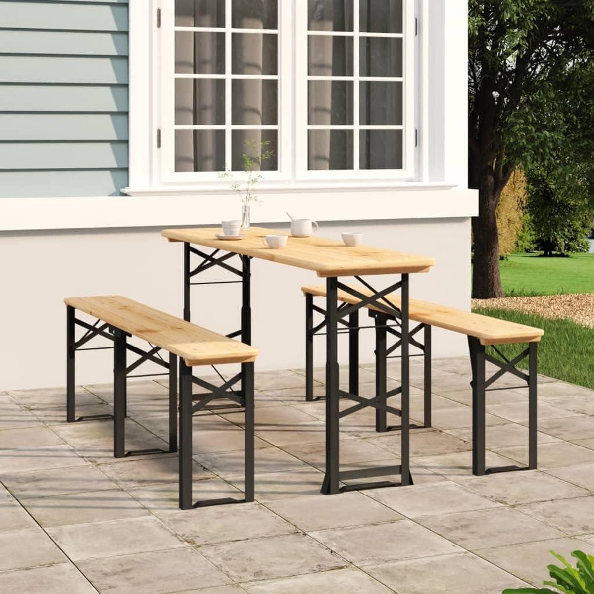 Bierfeest Tafel - Klaptabel Tuin - Feestelijke Bijeenkomsten - Hoogte Verstelbaar - 170 x 50 cm - Houtkleur