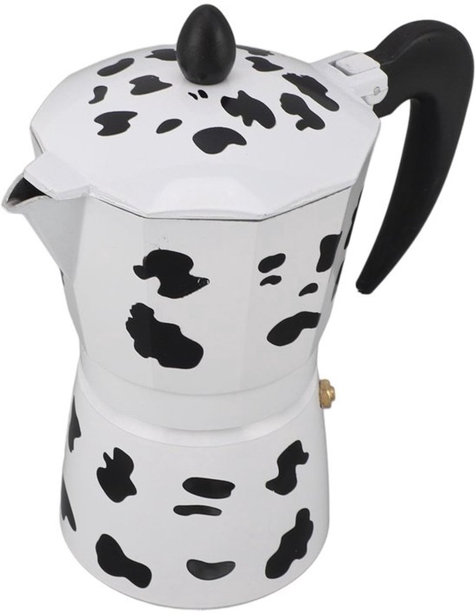 Moka-Pot met Melkkoeienpatroon - Aluminium Koffiezetapparaat - Voor Thuis/Kantoor - 6 Kopjes - Rijke Smaak