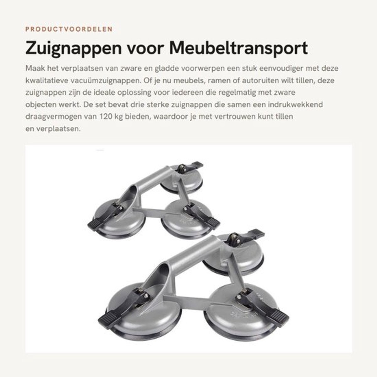 Vacuümzuignappen 120 kg - 3 Zuignappen - Glazen Zuignap - Voor Tegels/Glas/Hout - ABS-Kunststof - Diameter 118 mm
