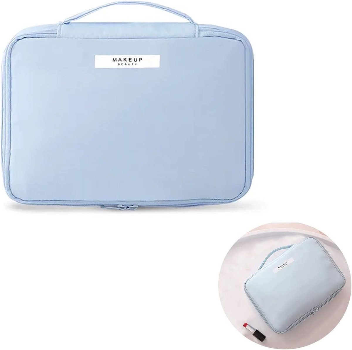 Make-upkoffer voor meisjes - Blauw - 23 x 16,5 x 8 cm - Waterafstotend Polyester - Grote Toilettas voor Dames en Meisjes