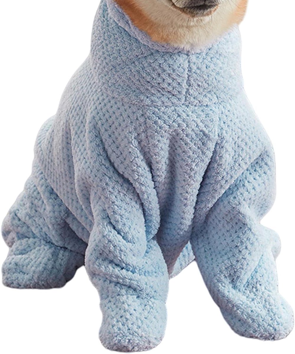 Hondenbadjas Sneldrogend - Hondenhanddoek Wikkel - Na het Baden - Absorberend Koraalfluweel - Maat M - Blauw