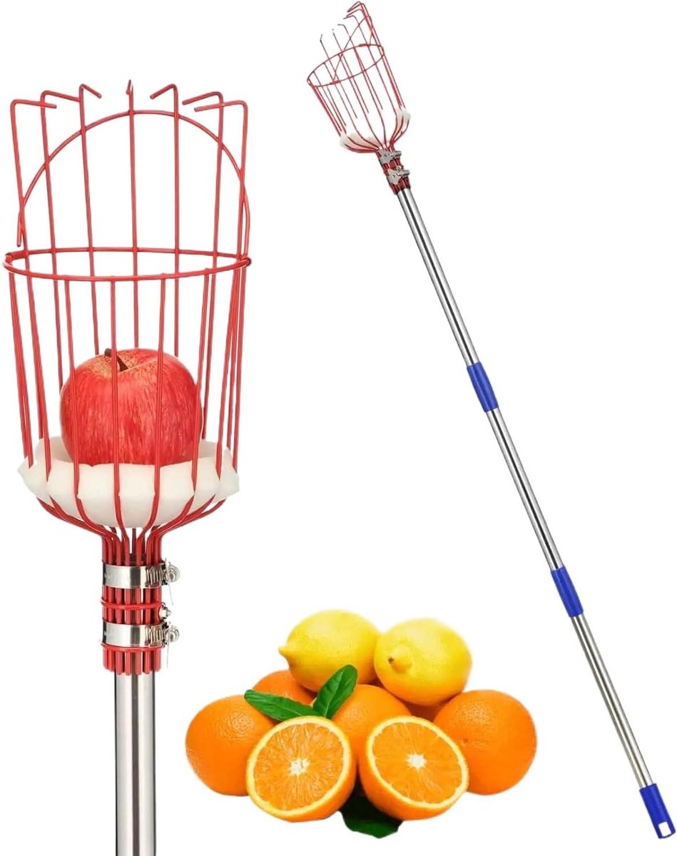 Fruitplukker Telescoopstang - Oogstgereedschap Fruit - Fruit Oogsten - Vruchtbeschermingsmand - 4 meter lengte - Zilver
