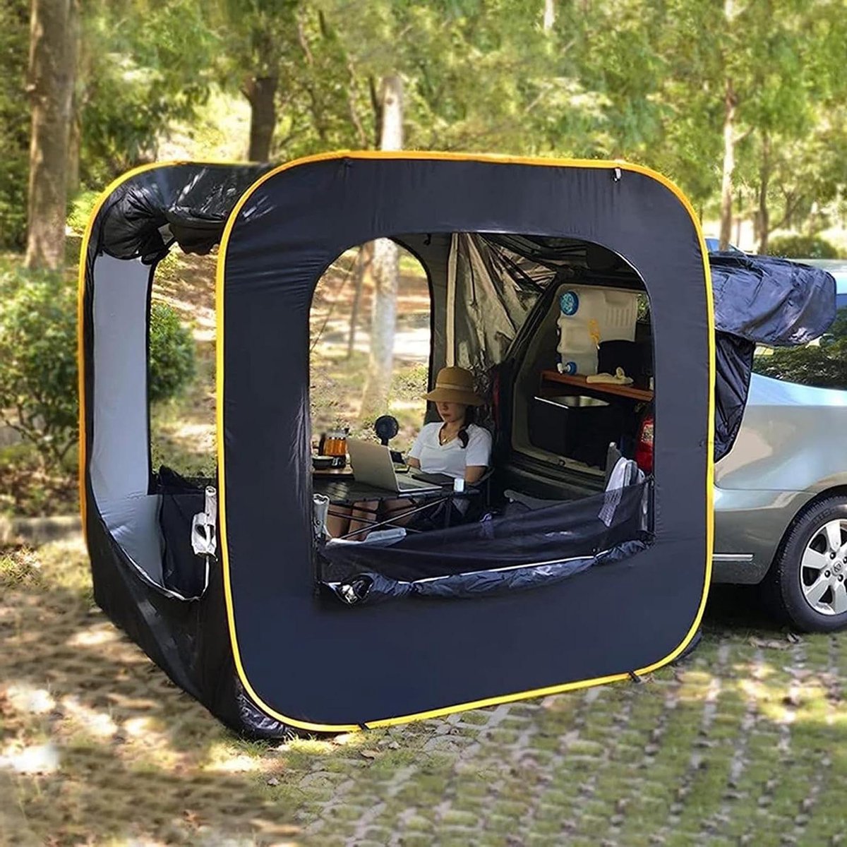 Autoluifel Achtertent - Auto tent - Kamperen Buiten - Ruime Slaapcapaciteit - Tot 6 Personen - Zwart