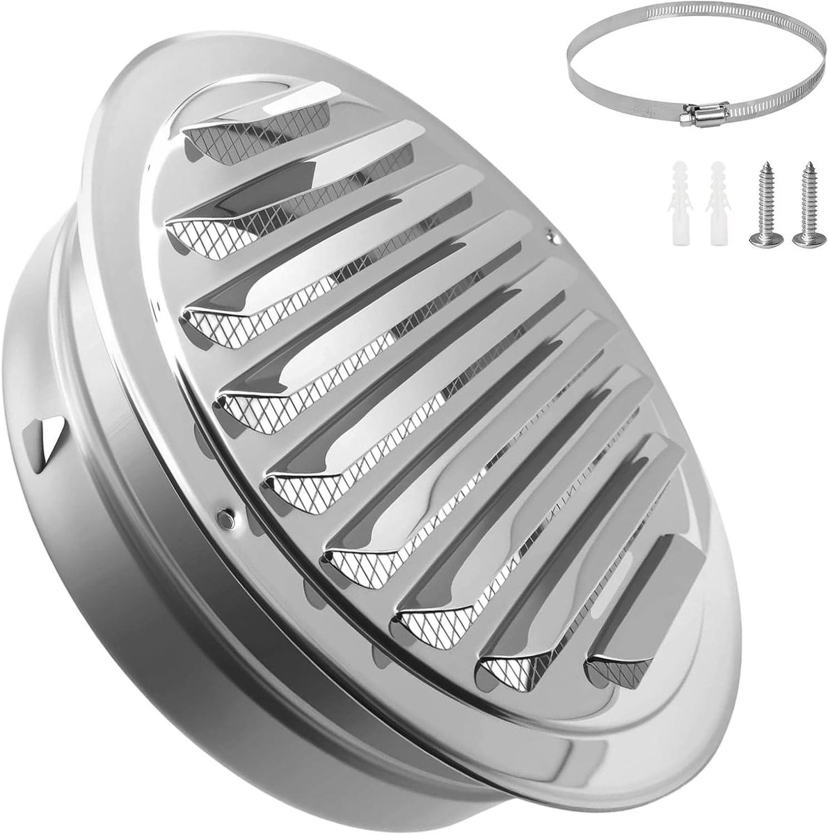Ventilatierooster Rond - Afsluitrooster Ventilatie - Lucht Afvoeren - Insectenbescherming Geïntegreerd - 150 mm - Zilver