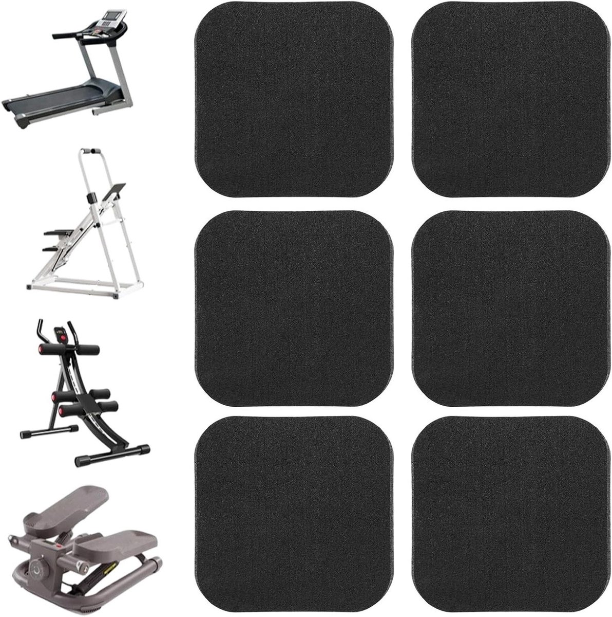 Loopbandmat - Vloerbeschermer - Fitness Apparatuur - Schokabsorberend - 6 Stuks - Zwart
