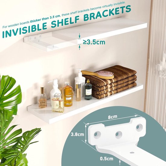 Set van 6 metalen planksteunen van 25 cm met schroeven, 70 kg draagcapaciteit, wit en stevig — afbeelding 2
