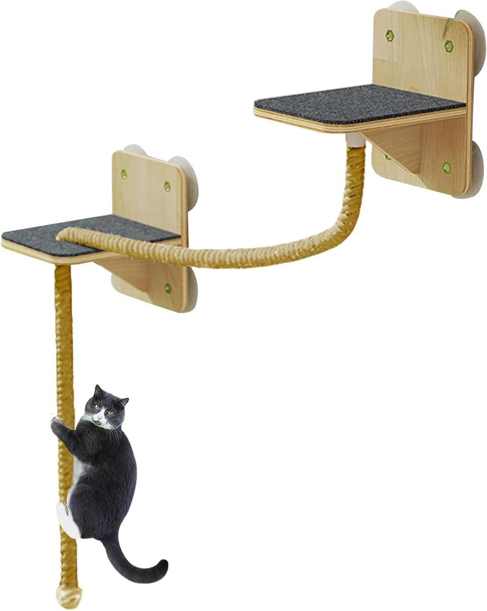 Kattenwandplanken - Klimmeubel - Spelen en klimmen - Ruimtebesparend ontwerp - 22 x 18.5 x 18.5 cm - Natuurlijk