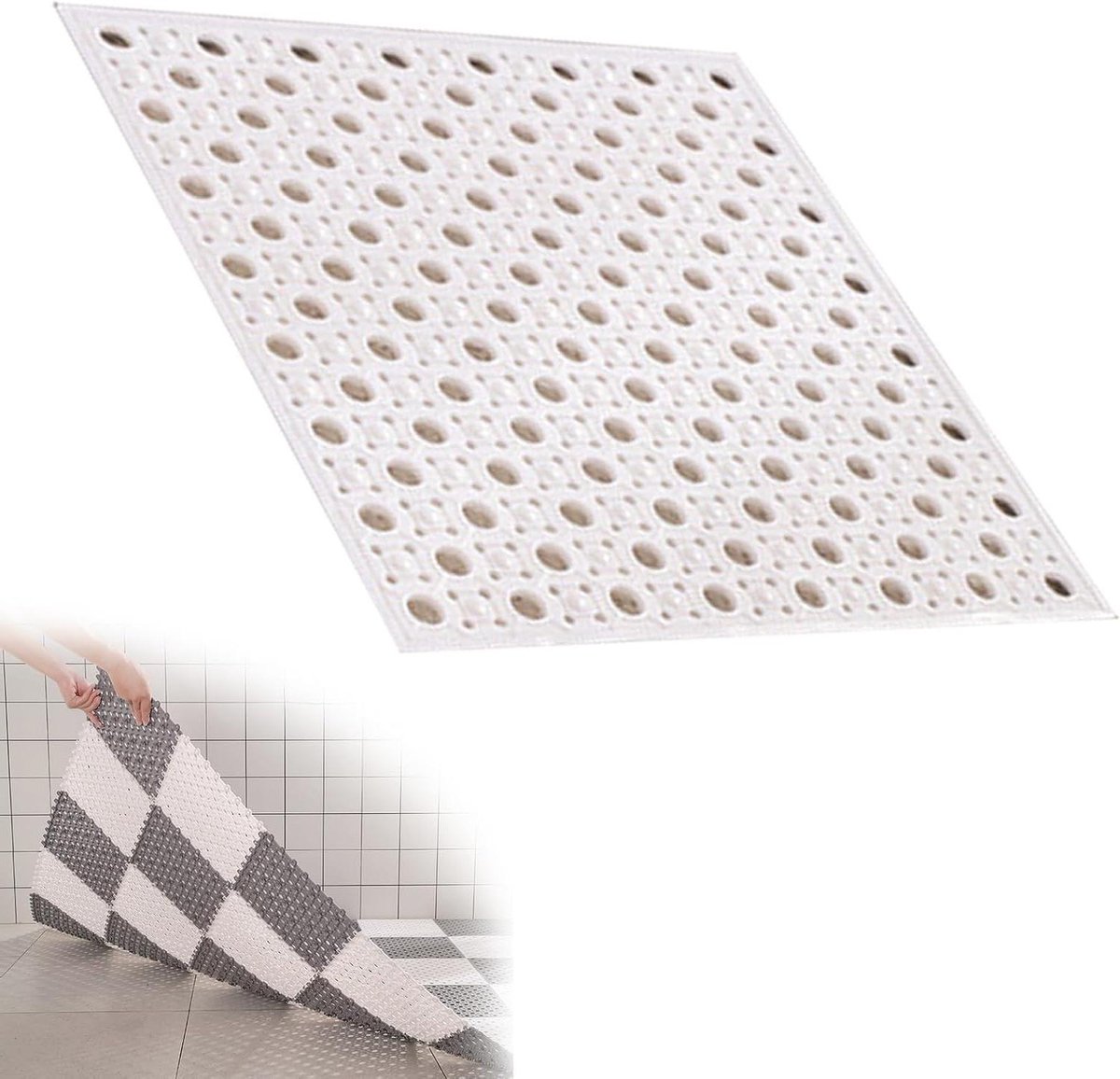 Drainage Zwembadmatten - Antislip Douchematten - Veilig Douchen - Dubbele Antislip Zuignappen - 30 x 30 cm - Wit