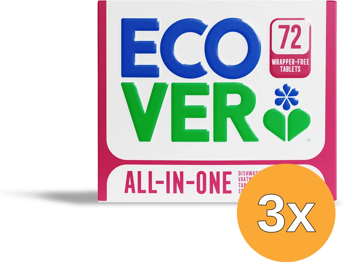 3x Ecover All-In-One Vaatwastabletten (72 tabletten)