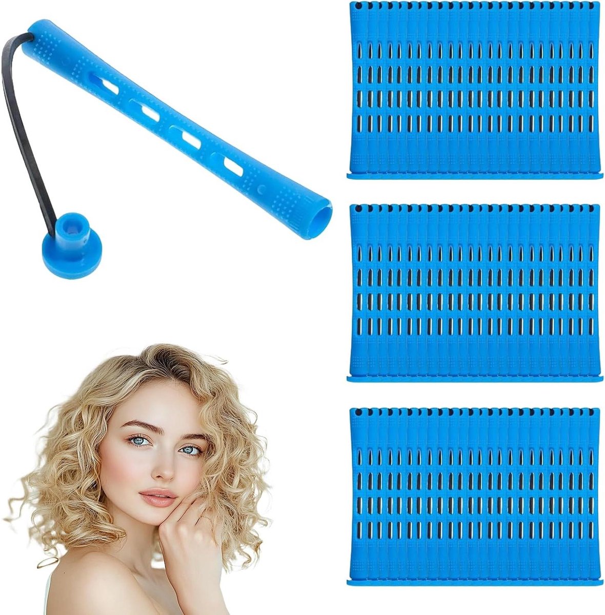 Permanente Krulspelden - Haarrollers Zonder Hitte - Zelf Krullen Maken - Zonder Verwarming - 60 stuks - Blauw