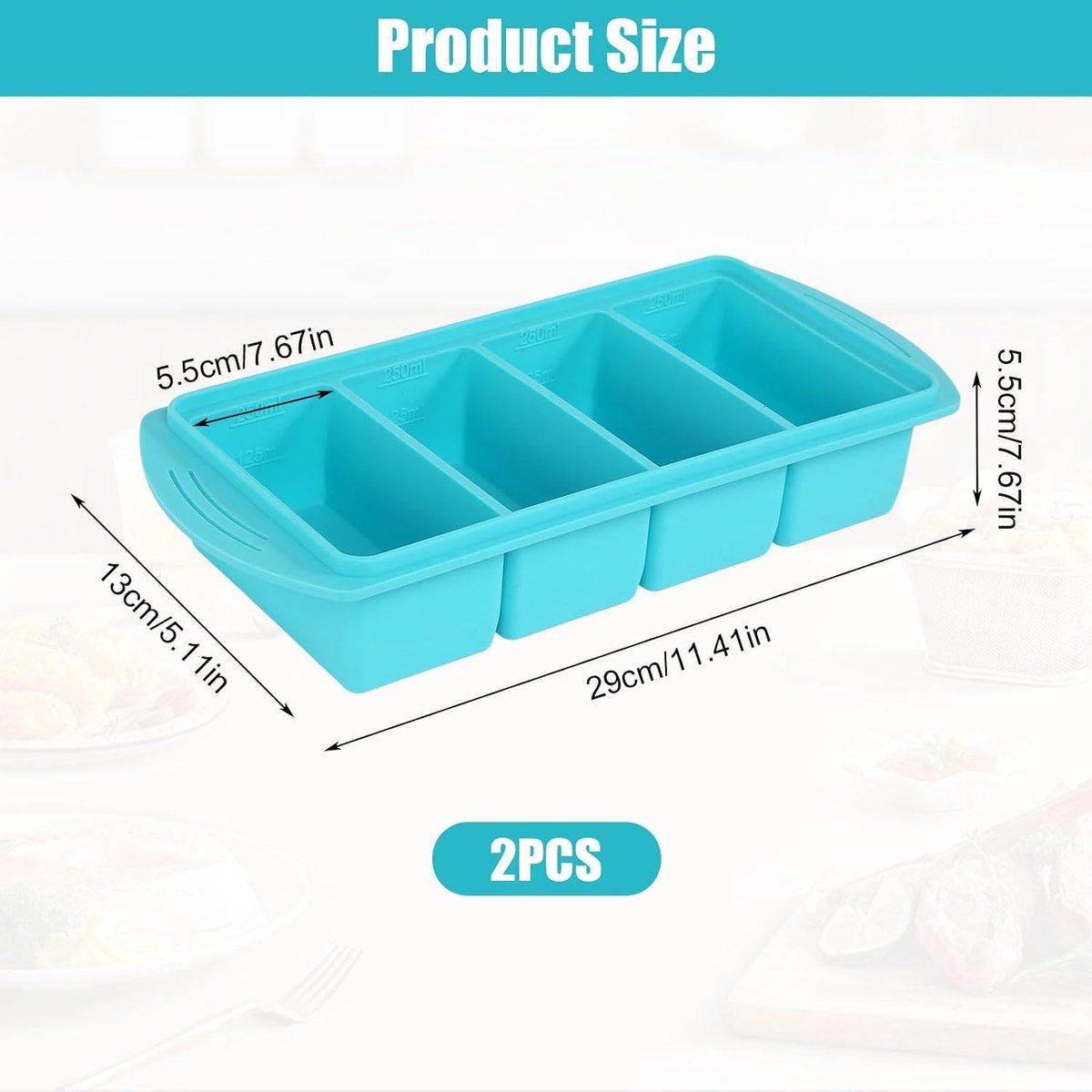 Set van 2 Siliconen Vriescontainers van 150ml met Deksel - BPA-vrij, Ideaal voor Soep, Bouillon en Maaltijdvoorbereiding (Blauw, 6 Vakken)