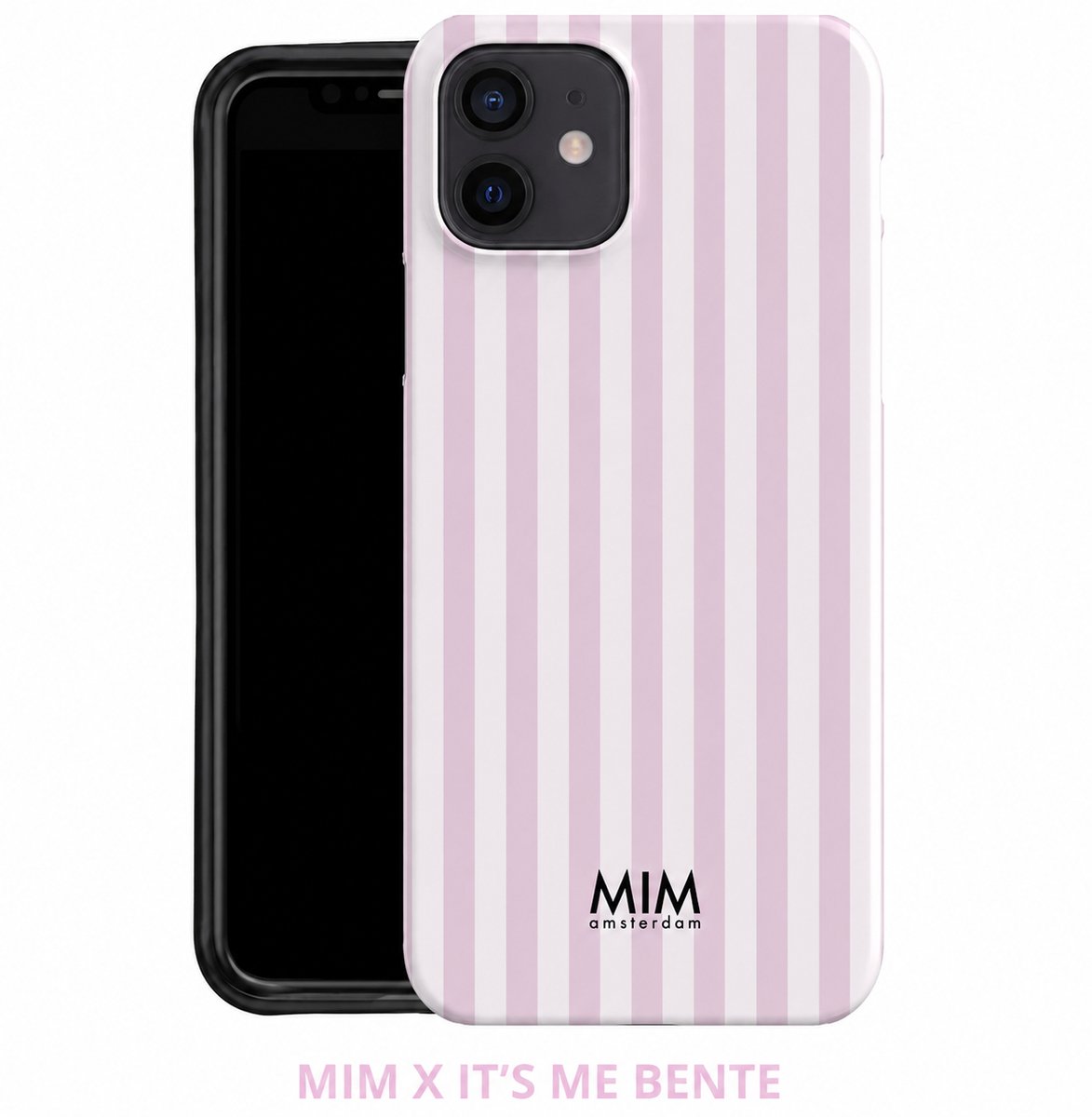 MIM Amsterdam - Santorini Stripes Pink - Geschikt voor iPhone 17 - Telefoonhoesje - Shockproof Case - Roze wit Gestreept Hoesje - Beschermhoes - Trendy Phone Case