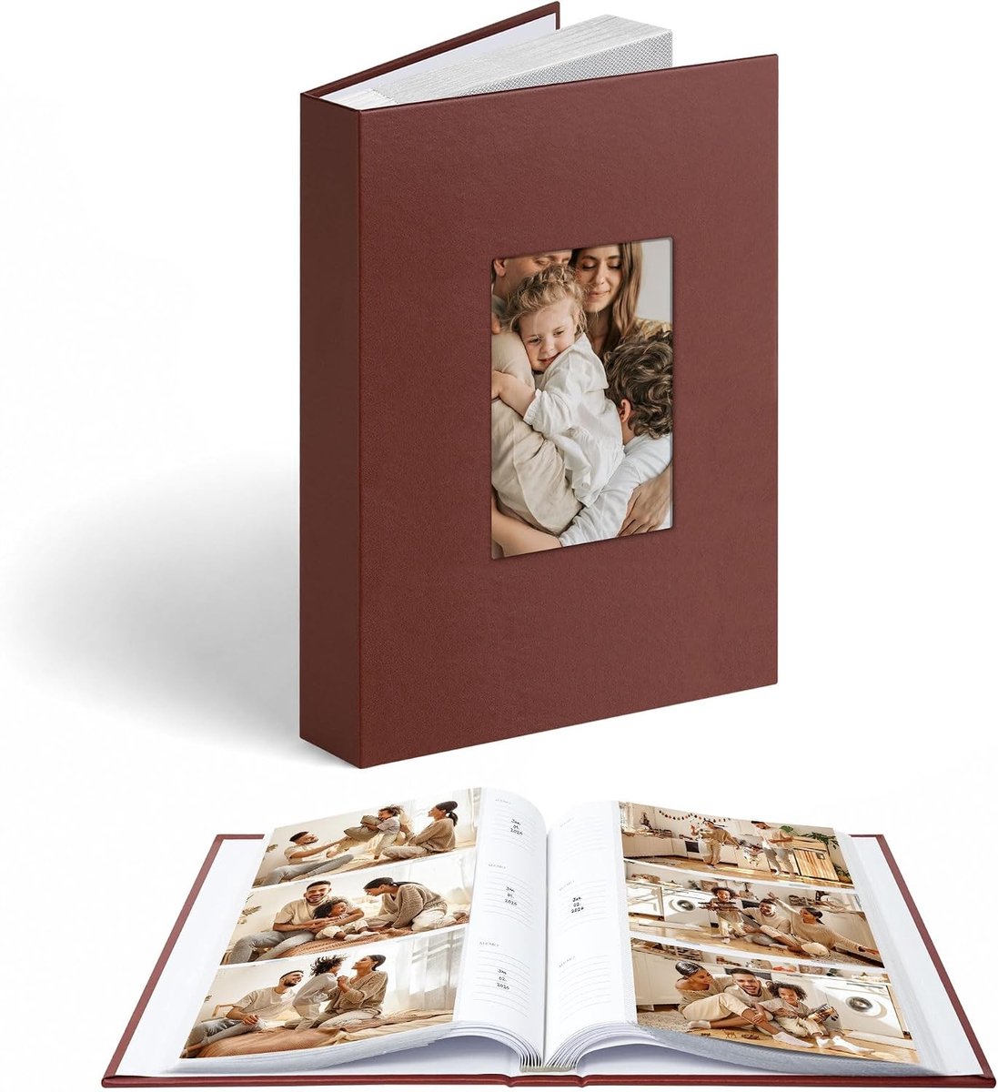 SnelShoppen - Fotoalbum 10 x 15 cm - Trouwalbum met Venster - Faux Leer - 300 Foto's - Persoonlijk Cadeau voor Bruiloft, Doop, Verjaardag, Familie