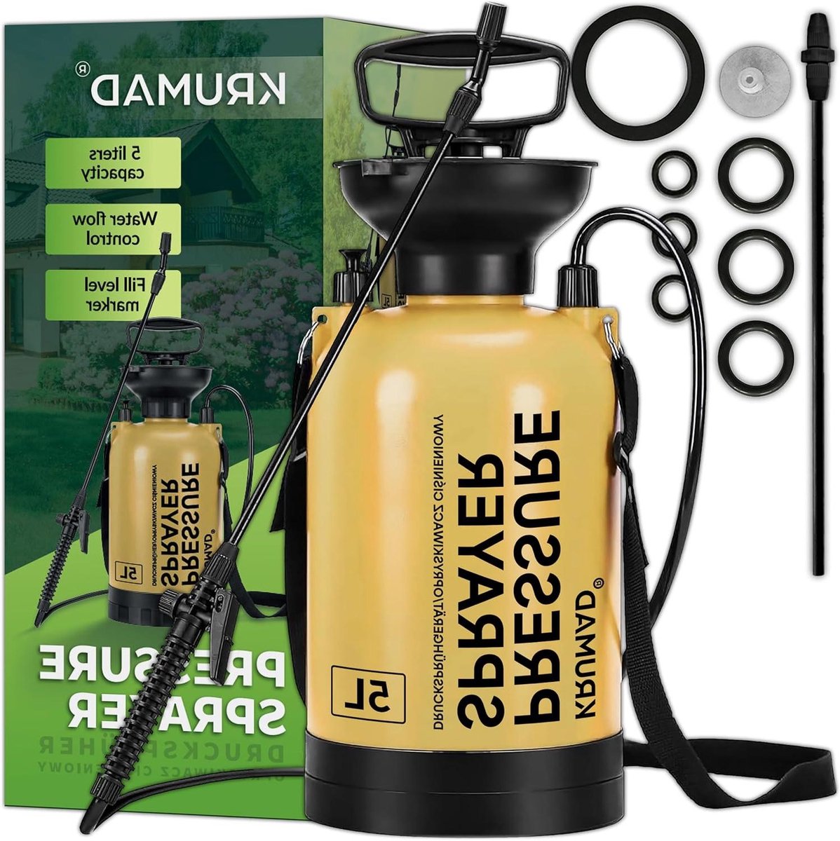 Drukspuit 5 liter - Handsproeier Tuin - Planten Besproeien - Verstelbare Lans - 5 Liter - Beige/Zwart