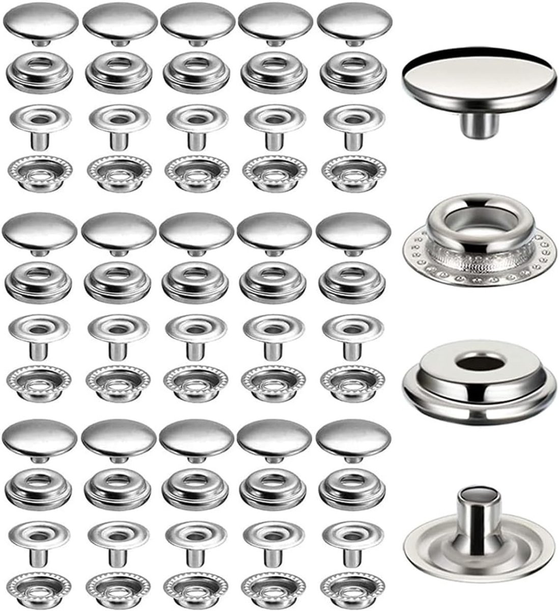 240 Stuks RVS Drukknopen 15mm, Zware Kwaliteit Snap Buttons voor Boot, Canvas, Leder en DIY Projecten