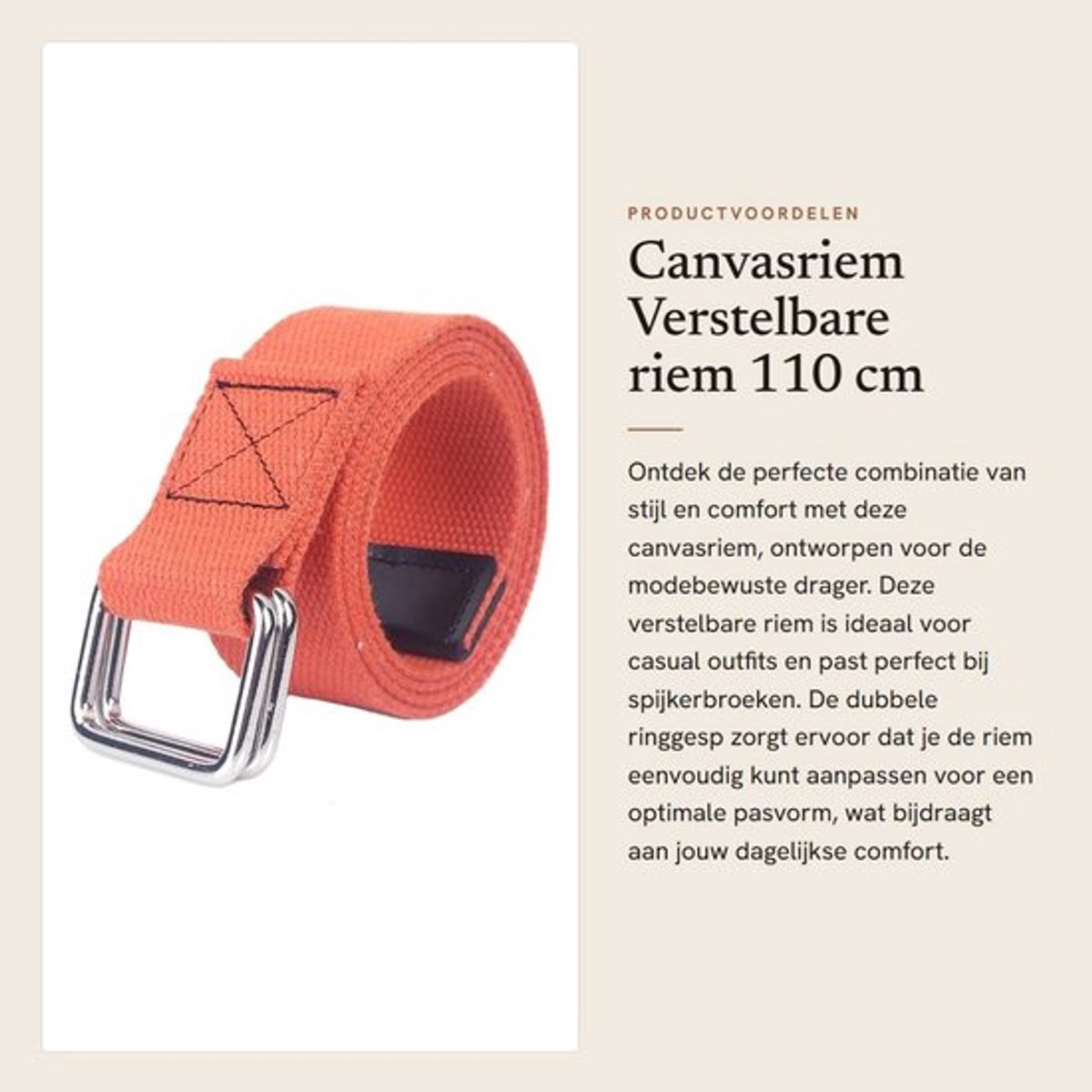 Canvasriem Verstelbaar - Tailleriem Dames/Heren - Dubbele Ringgesp - 110 cm - Hoogwaardig Canvas - Duurzaam en Comfortabel