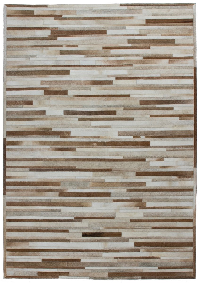 Padiro leren vloerkleed 80 x 150 cm - creme - modern patchwork design - met kleine rechthoekige vlakken - mozaïek stijl - geschikt voor vloerverwarming - handgenaaid - van leer