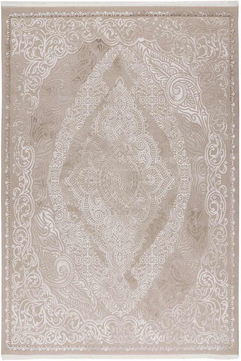 Padiro laagpolig vloerkleed 80 x 150 cm - beige - modern geometrisch patroon - geschikt voor vloerverwarming - van polypropyleen en polyester