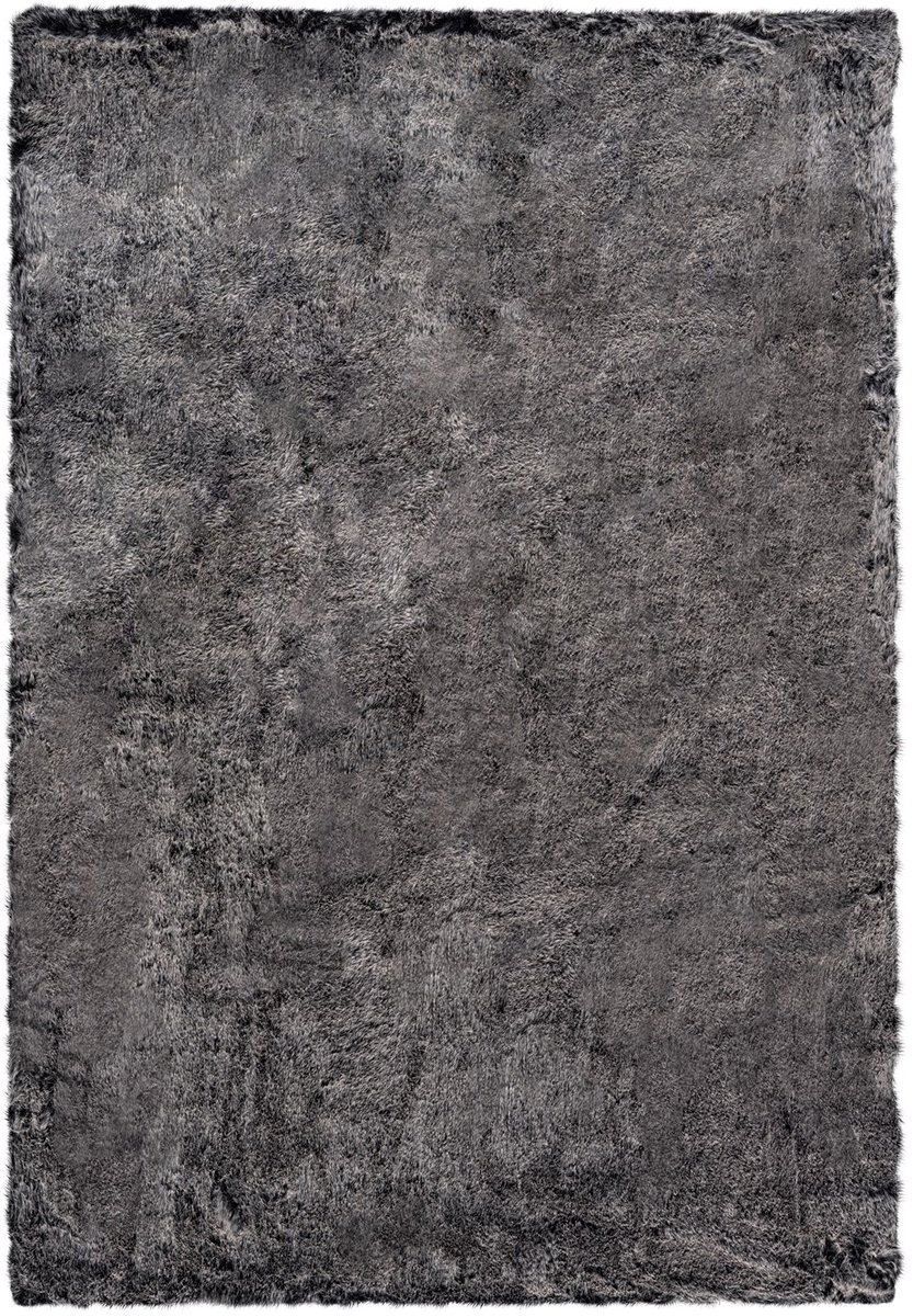 Padiro hoogpolig vloerkleed 80 x 150 cm - antraciet - modern effen design - geschikt voor vloerverwarming - van modacryl en polyester