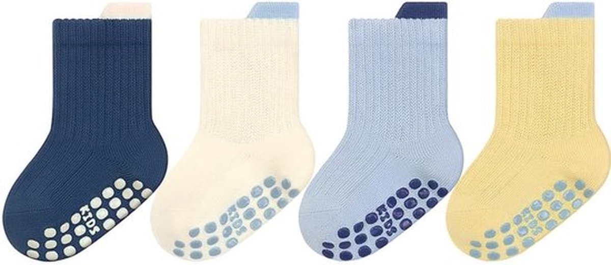 Kindersokken met ABS-noppen - Antislip Sokken - Katoenen Sokken - Comfortabel en Duurzaam - Neutrale Pastelkleuren - Geschikt voor 0-5 jaar - Baby Sokken