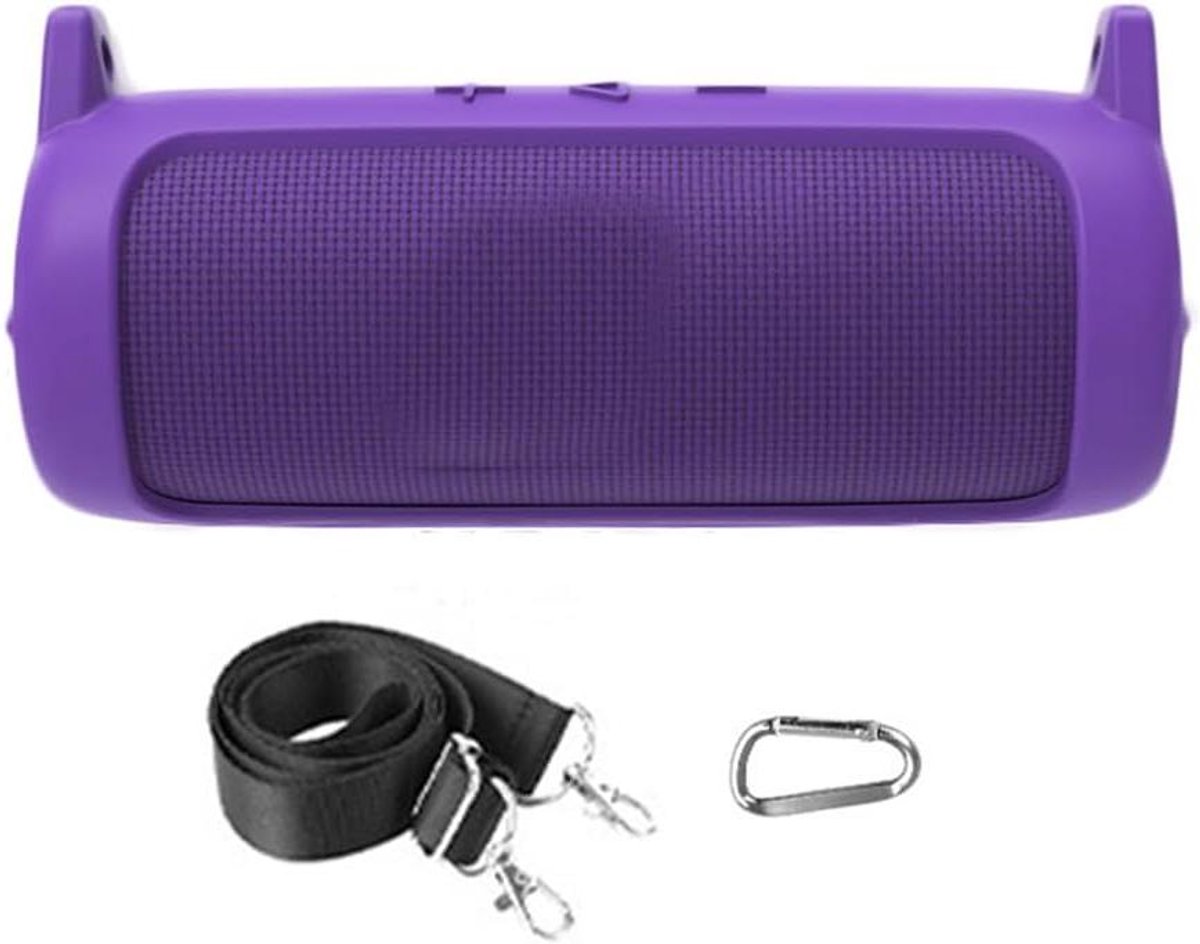 Siliconen hoes - Beschermhoes Speaker - Buiten muziek luisteren - Met karabijnhaak - 187mm - Lichtpaars