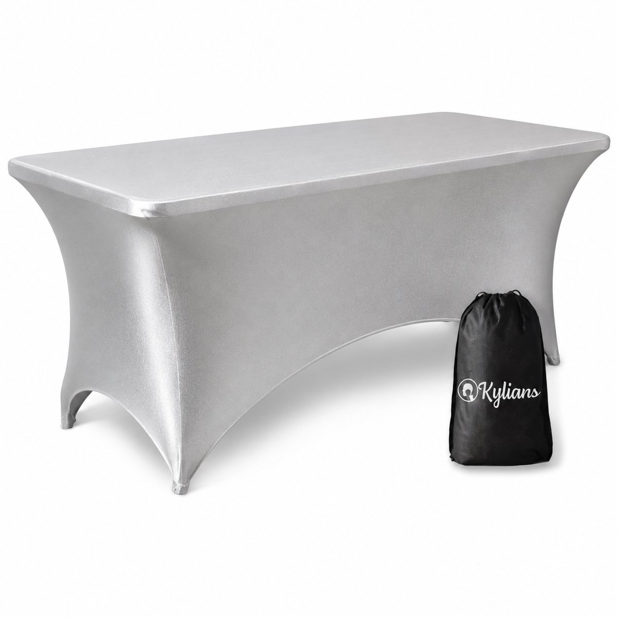 Tafelhoes Zilver - 183 x 75 x 74 cm - voor Klaptafel / Buffettafel / Partytafel / Tuin Tafel / Campingtafel met Opbergzak - Luxe Extra Dikke Stretch Rok – Kras- en Kreukvrije Hoes