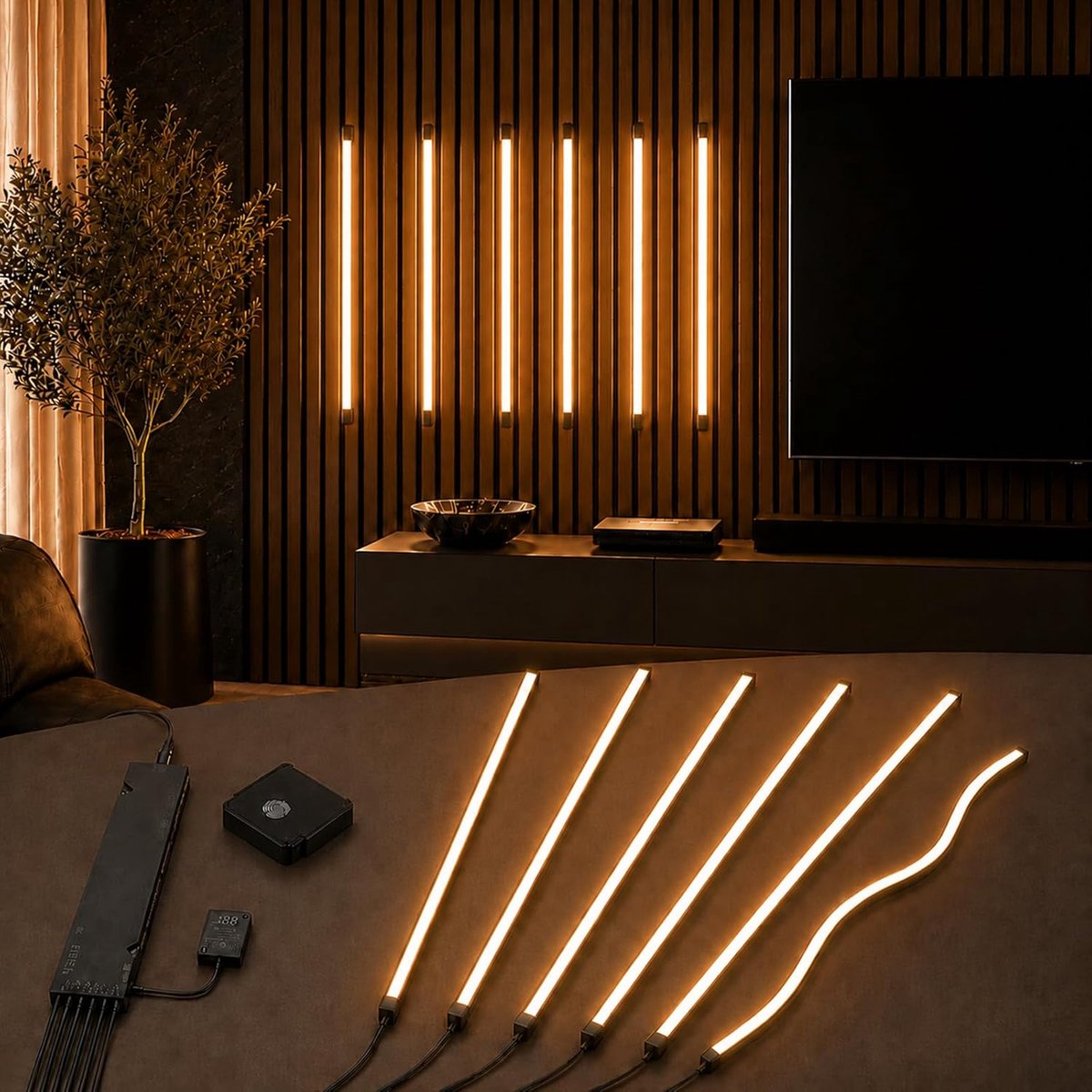 Verlichting voor akoestische panelen - dimbaar - op maat te snijden - geïntegreerde led - 6 ledstrips - warmwit - 70 cm - met touch-sensor - eenvoudige installatie voor akoestische panelen - planken