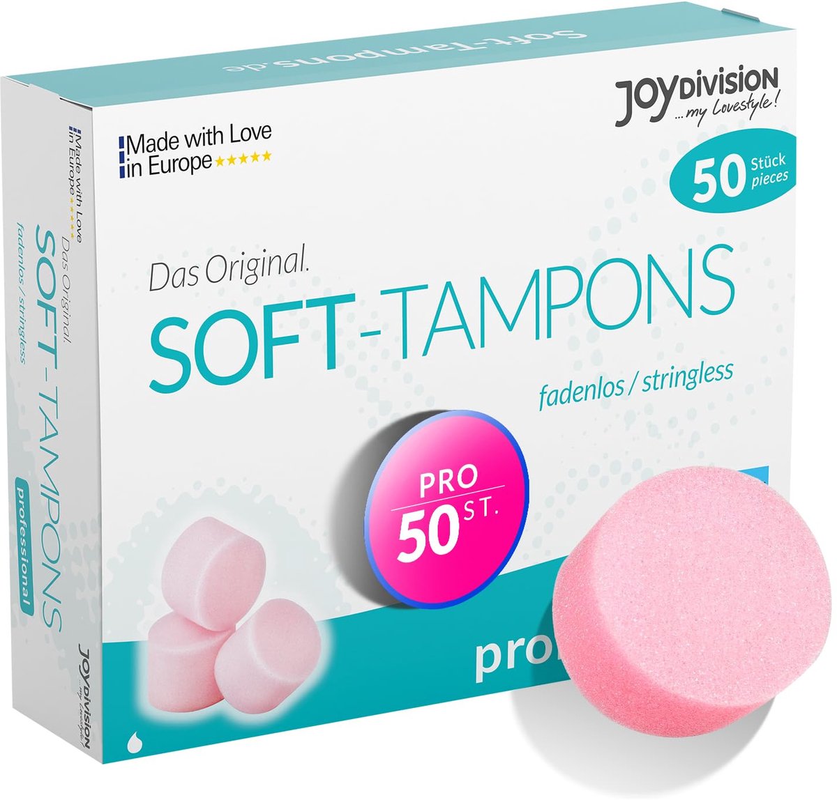 JOYDIVISION Soft-Tampons professional I 50 stuks I draadloze tampons voor sport, zwemmen & spa I menstruatiesponzen ultra zacht I gemakkelijk inbrengen & verwijderen I zachte tampon zonder draad