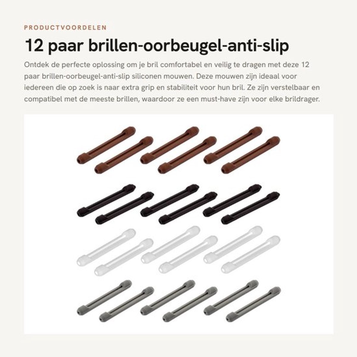 Brillenoorbeugel Antislip - 12 Paar - Siliconen - Verstelbaar - Zacht - Comfortabele Pasvorm - Brilaccessoires