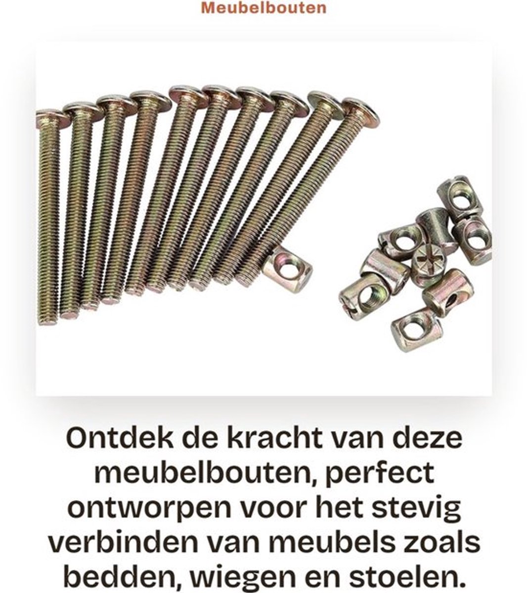 Meubelbouten 60 mm - Schroeven - Moeren - Verbindingsbevestiging - Hout - Verzinkt Koolstofstaal - 10 Stuks