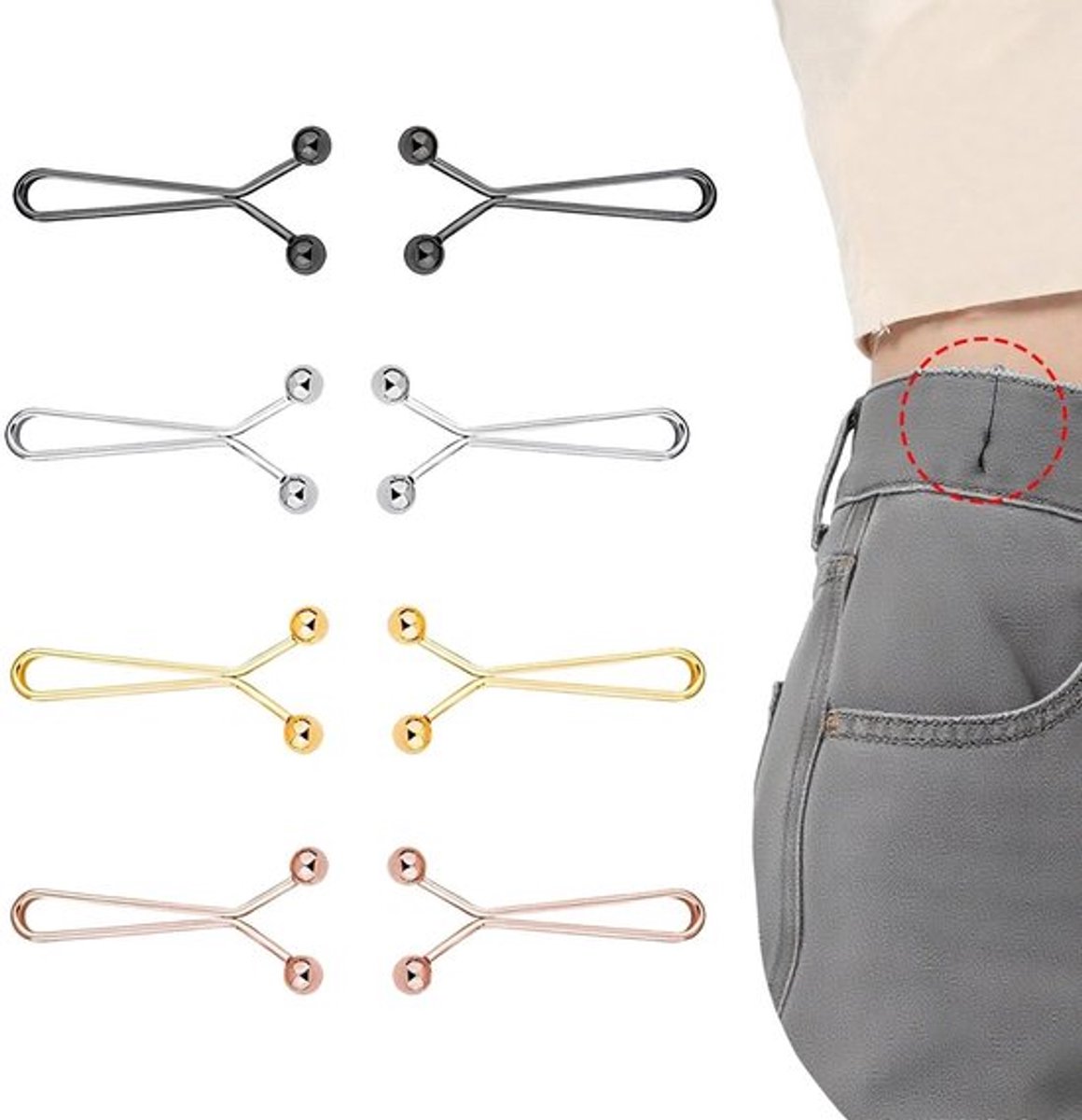 Taillegespclips 8 Stuks - Kleding Clips voor Tailleren - Afneembare Taille - Decoratief voor Broeken/Rokken - Flexibel en Comfortabel - Kledingclips