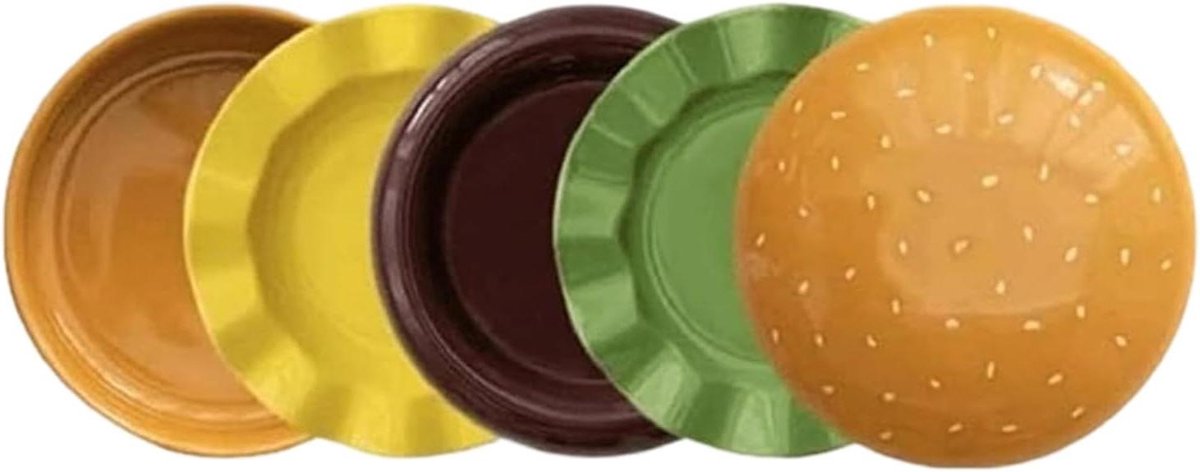 Stapelbare Burger Borden - Servies Set Kommen - Maaltijden Presenteren - Magnetron Veilig Keramiek - 18.5x18.5x18.5 cm - Hamburger Kleuren
