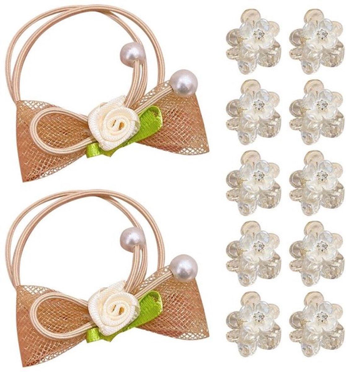 Haarspelden 10 stuks - Transparante Bloemen - Antislip - Haarelastiekjes met Strik - Duurzaam Materiaal - Comfortabel Gebruik - Haaraccessoires