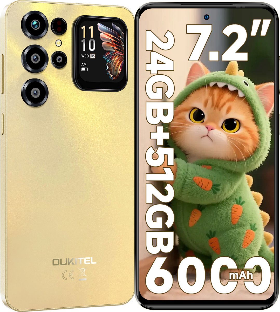 OUKITEL C68 Plus Smartphone 4G-24GB RAM-512 GB Opslag-6000 mAh Accu-Android 15-Dubbel Beeldscherm