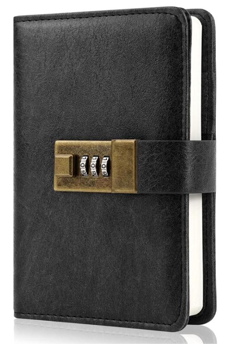 Dagboek met Slot - Cijferslot met Code - Hervulbaar - A5 - 100 vellen - 200 pagina's - Navulbaar vintage dagboek - Notebook Marmer - Notepad - Agenda - Weken - Volwasennen - Zwart